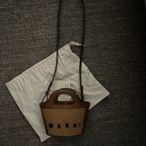 Marni Tropicalia micro bag in brown leather and raffia